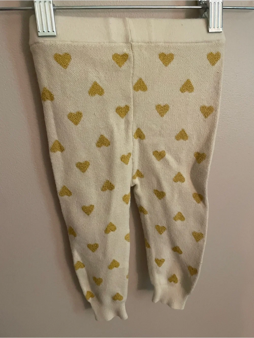 baby GAP Cream Knit Leggings with Gold Heart Patternw
